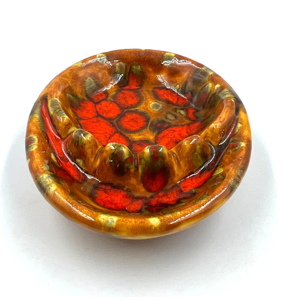 Vintage Splatter Painted Handmade Glazed Ceramic Ash Tray Cottage Core Boho MCM - Picture 1 of 11